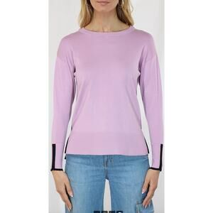 NEW METRIC KNITS contrast side sweater in lilac/black